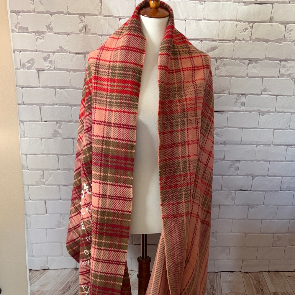ACNE Studios Cassiar Check Pale Pink & Green Check-in Checked Logo Wool Scarf